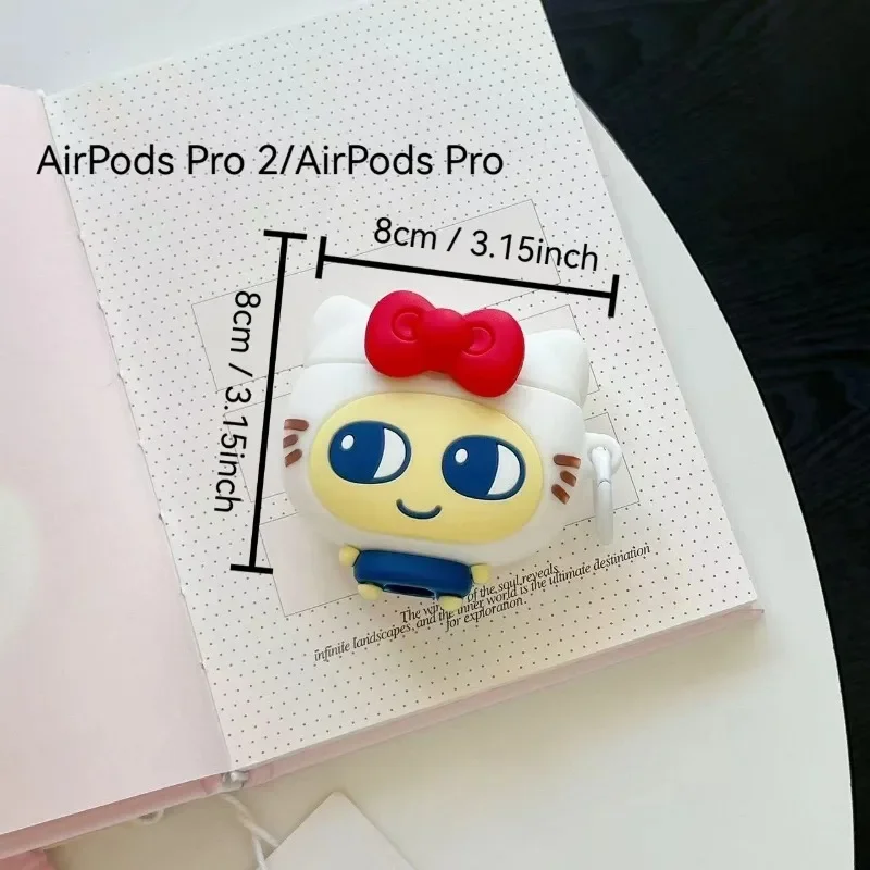 Red Bow Cat Ear AirPods Case - Big Eye Silicone Cover for AirPods 1/2/3/4/Pro/Pro2, Shockproof Anti-Scratch Headphone Protector