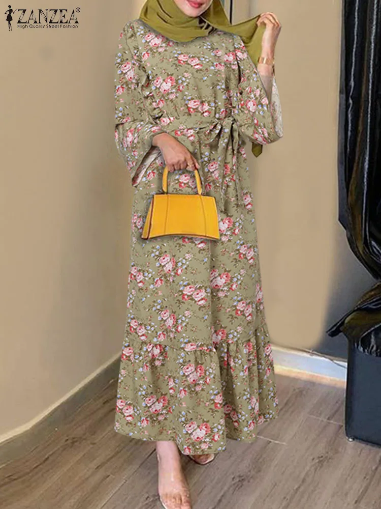 

ZANZEA Women Vintage Floral Printed Muslim Dress Autumn Bohemian Long Sleeve Abaya Kaftan Sundress Robe Femme Islamic Clothing