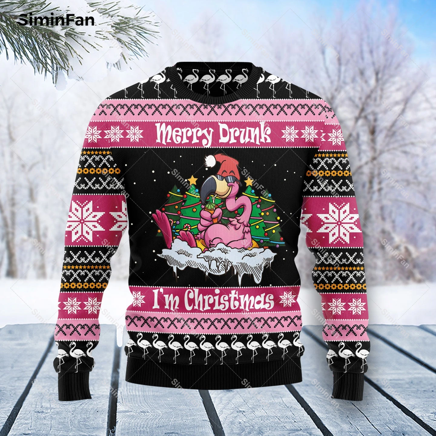 

Flamingo Drunk Christmas Sweater 3D All Over Printed Men Pullover Sweatshirt Couple Long Sleeve Shirts Outwear Female Unisex Top