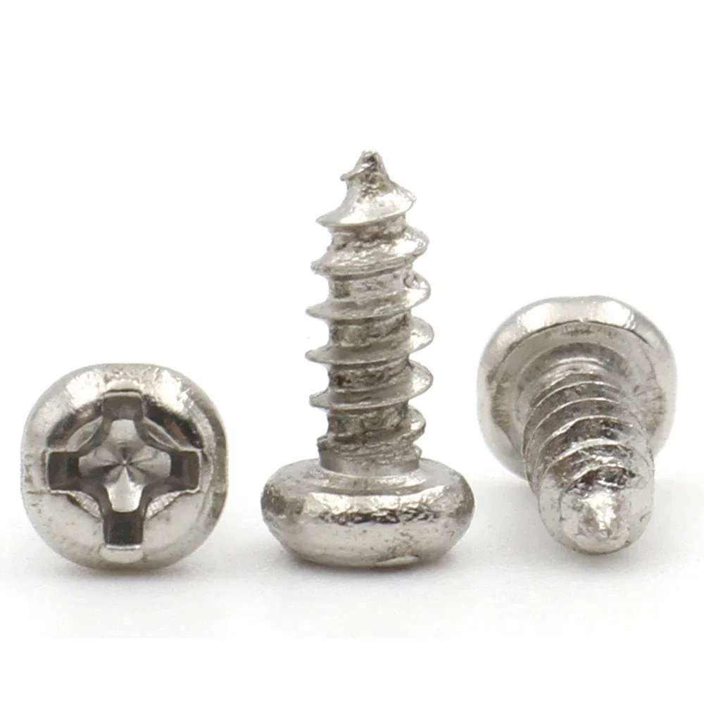 M1 M1.2 M1.4 M1.7 M2 M2.5 M3 M4 M5 Nickel-Plated Carbon Steel Phillips Cross Recessed Round Head Self-Tapping Screw 100pcs/lot