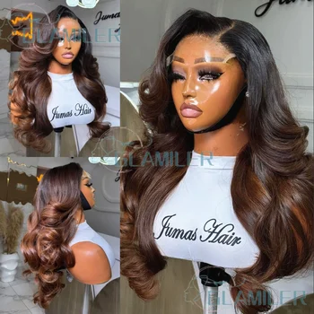 Side Part 360/Full Lace Wigs Ombre Brown Body Wavy Glueless Human Hair 5x5 Silk Base Closure Wigs Pre Plucked Bleached Knots