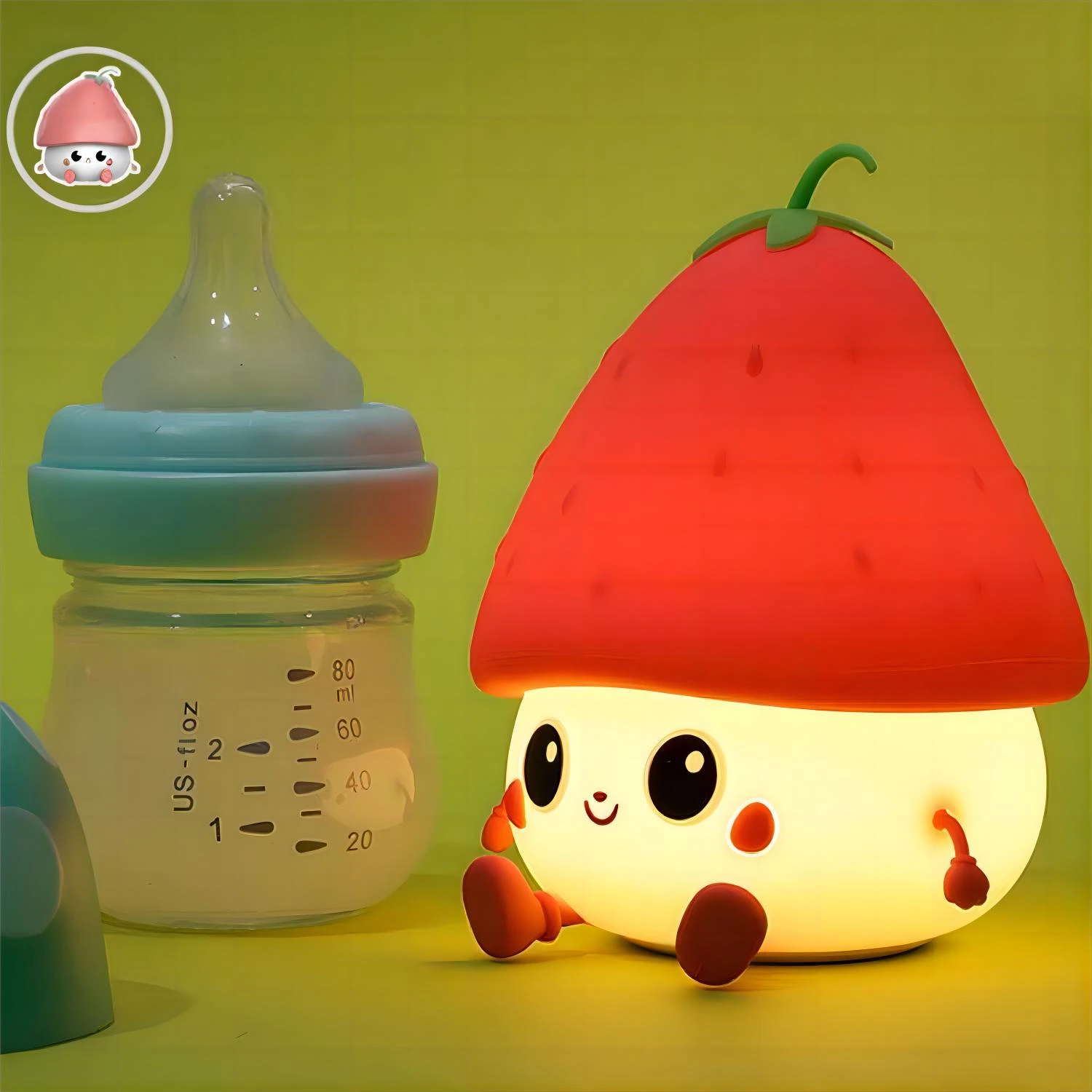 Strawberry silikonové LED noční světlo USB dobíjecí lampička na spaní Roztomilá noční lampička do ložnice jako dárek pro holčičku_voghion.com