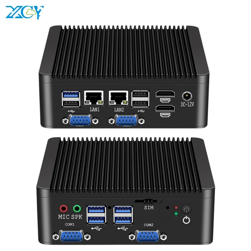 XCY-Mini PC Fanless Industrial, Intel Celeron J4125, Quad Core N4000, 2 LAN, 4 COM, Computador Desktop, Windows 10 Pro, Linux, WiFi, Mini