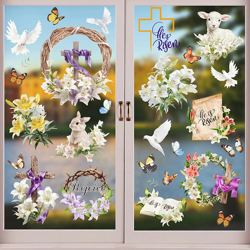 9sheets/set Easter Window Stickers Bunny Egg Clings for Home Decor