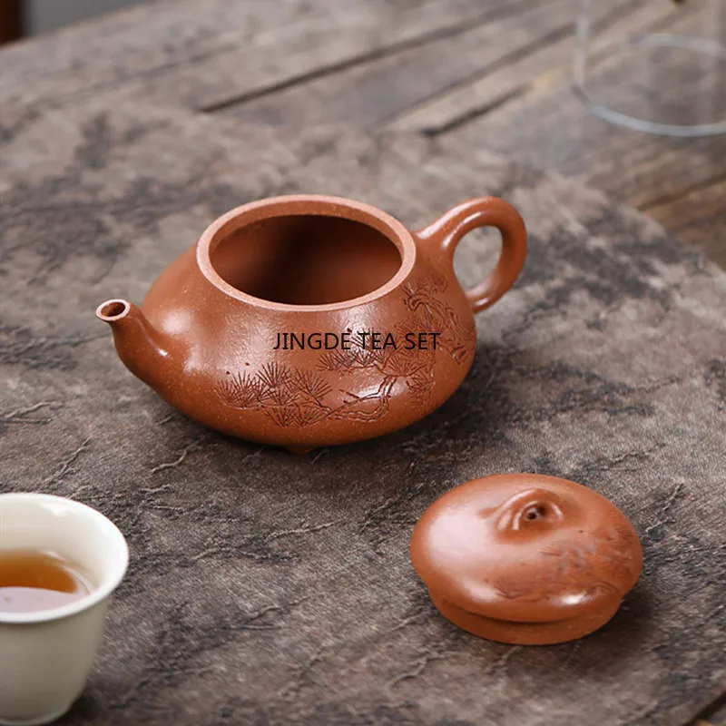 120ml Yixing Yixing Yixing Purple Clay Stone Spoon Teapot Hand Carved Pine Tree Beauty Kung Fu Tea Set