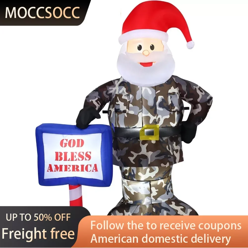 

6ft Inflatable Camo Santa "God Bless America" W/ Lights Freight Free Outdoor Christmas Inflatable Christmas Inflatables Outdoors