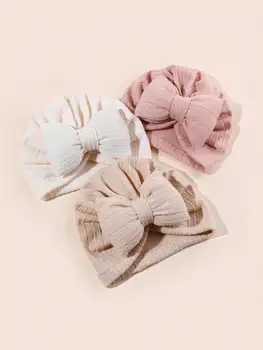 3pcs/set Lovely Bowknot Knitted Baby Hat Cute Solid Color Baby Girls Boys Hat Turban Soft Infant Cap Pillow Beanies Head Wraps 1