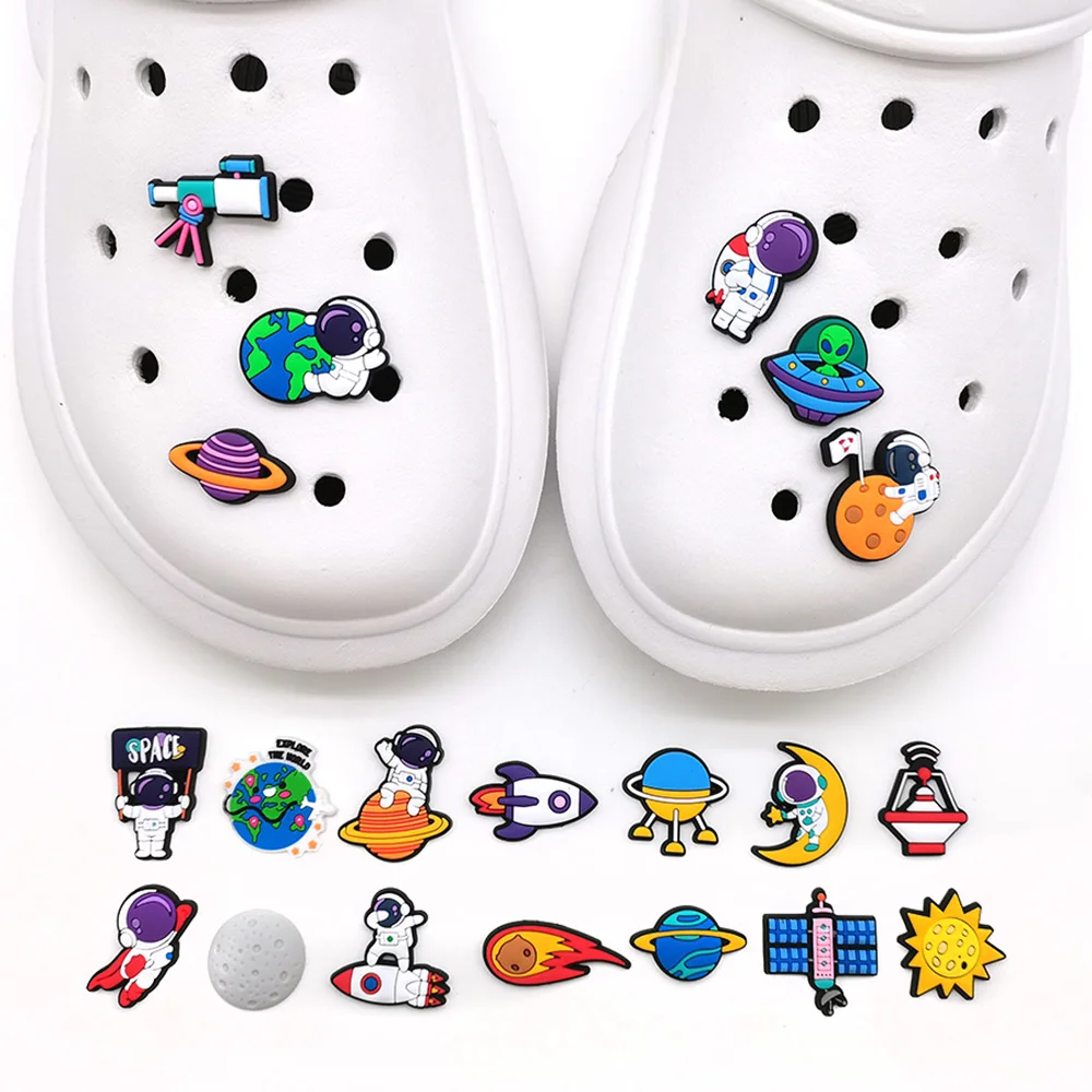 PVC Spacecraft Astronaut Shoes Charms for Crocs DIY Badge Clogs Kids Decoration Jeans Shoe Accessories X-mas 1Pcs