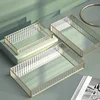 Makeup Storage Tray Glass Transparent Cosmetic Organizer Metal Perfume Lipstick Stand Rectangle Dresser Decoration Tray for Home 1