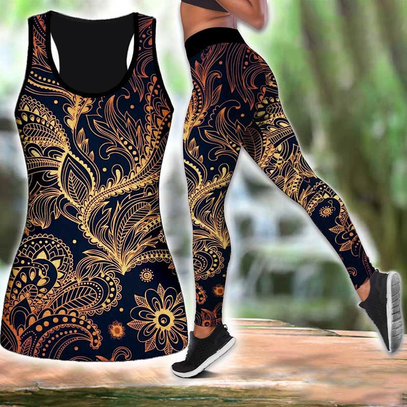 Loving hippie cor combinação roupa leggings e oco para fora tanque terno  superior yoga fitness macio legging verão feminino para a menina -  AliExpress