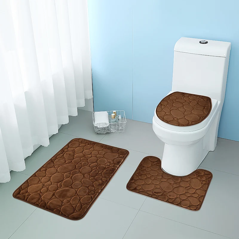 Solid Color Stone Pattern Bathroom Mat Set 2
