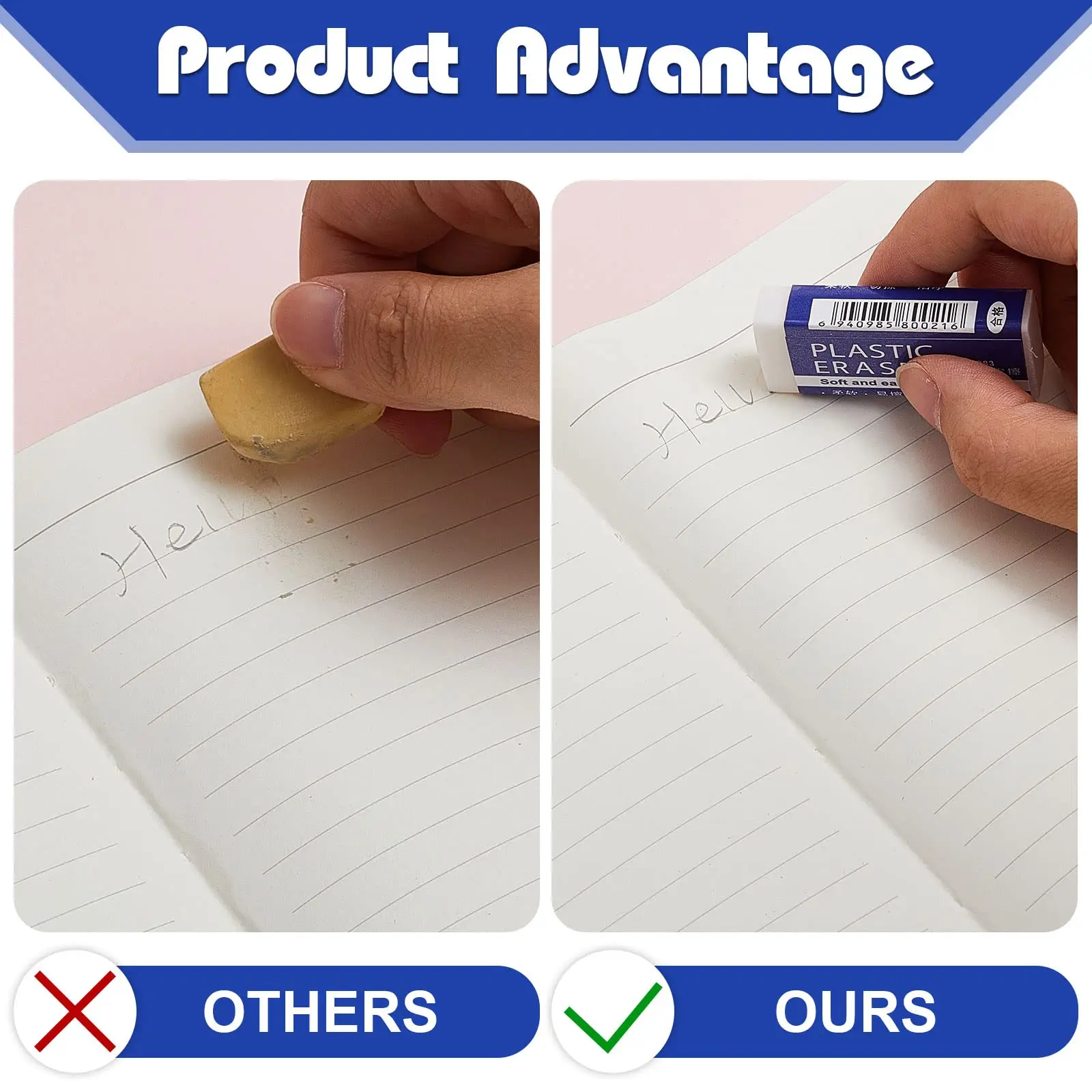 Pencil Eraser Soft 2B Eraser White Made in China PVC Plastic Rubber Students Drawing Tool Sketches Paintings Fine Arts