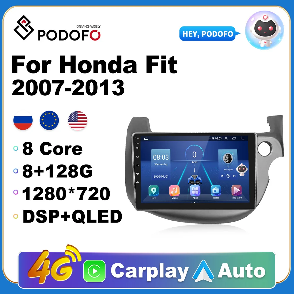 

Podofo 2 din Android 10 Car Radio For HONDA FIT 2007-2013 Multimedia Video Player GPS Navigation RDS 4G Carplay Head unit