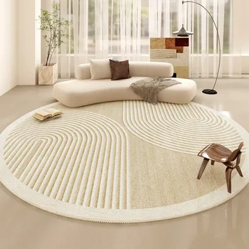 Beige Round Large Size Carpet Cream Style Bedroom Carpets Minimalist Lines Home Dedicated Rug Stripe Design Luxury Rugs Alfombra