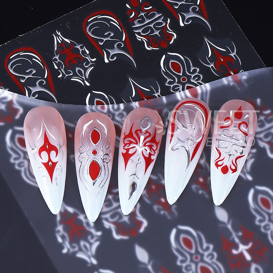 2pcs Gothic Style Nail Stickers Y2K Gold Silver Geometric Totem Design Self-adhesive Nail Decals DIY Manicure Decoration Sliders