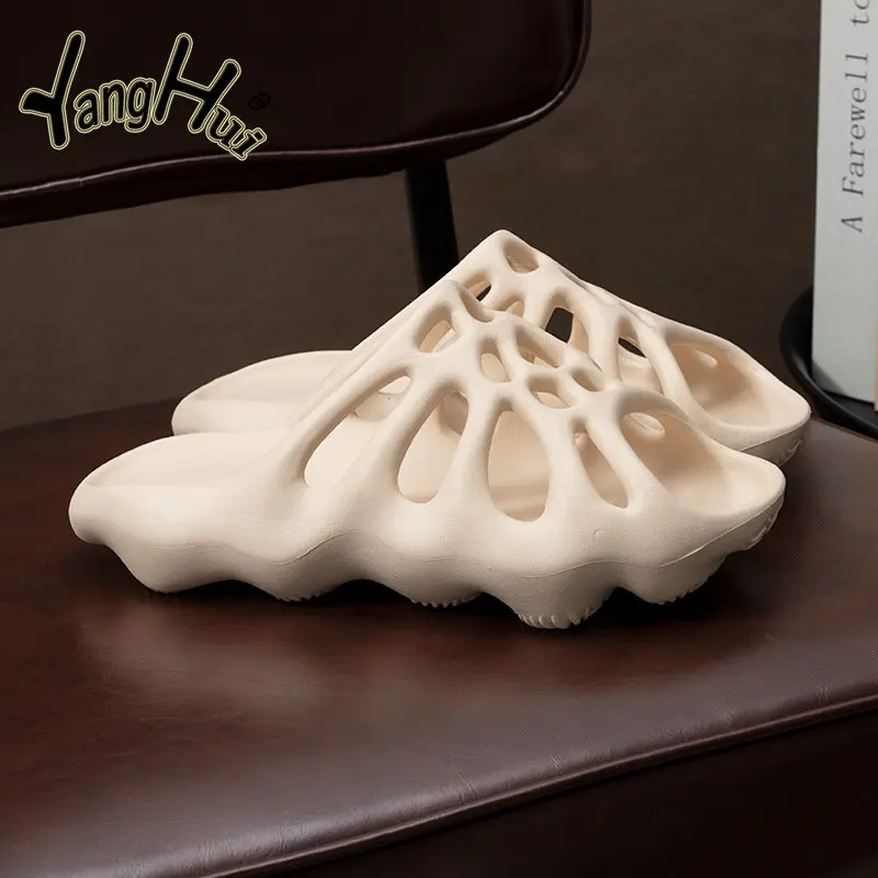 

Hollow Out Spider Web Design Fashion Beach Women's Shoes 2023 Anti-slip Soft Flat Indoor Bathroom Slippers Quick Drying Summer
