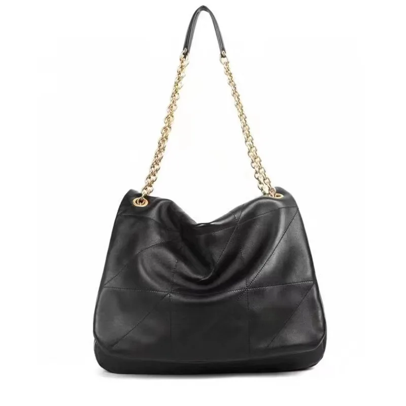 2024 New Dark Solid Color Plaid Gold Chain Single Shoulder Crossbody With Large Capacity Stray Bag,