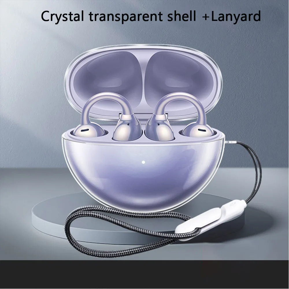 Soft TPU Transparent Earphone Case For Huawei Free Clip Cover Shockproof Headphone Shell For Huawei freeClip With Lanyard