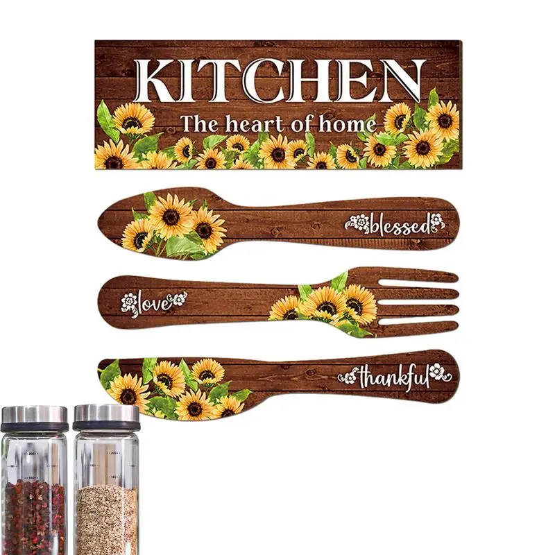 

Wooden Kitchen Sign Fork Spoon Cutter Wood Wall Decor Rustic Wood Kitchen Hung Decoration Cute Eat Decoration For Home Cafe