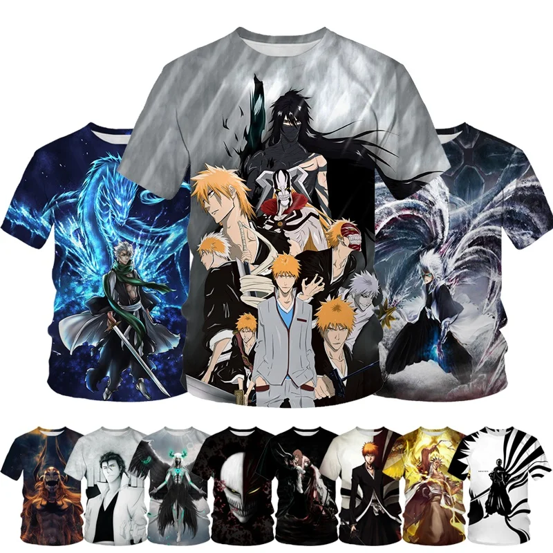 

New Fashion BLEACH3D Printing Men's T Shirt Casual Men's Harajuku Short Sleeve Japanese Anime Round Neck T Shirt Tops