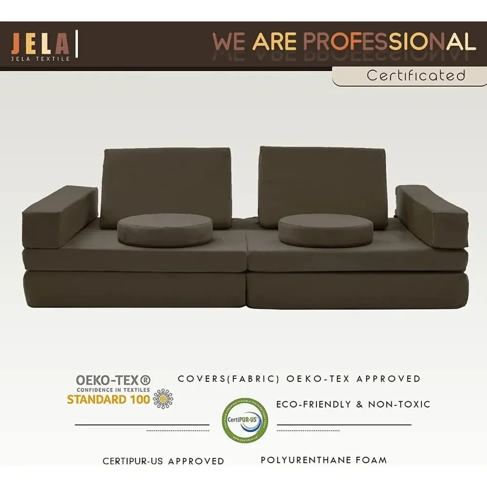 Kids Couch Extended Size 10PCS with futons, Floor Couch Floor Sofa Modular Furniture for Kids and Adults,Modular Foam Play Couch 6