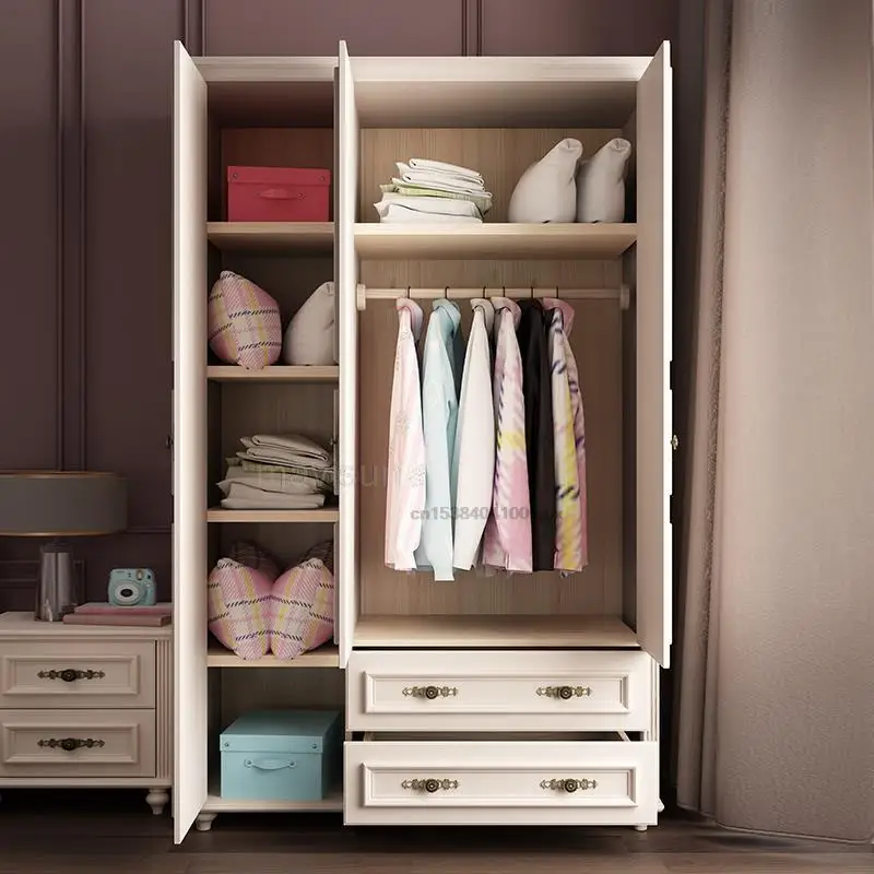 American Wardrobe Closet Simple Modern Small Apartment Bedroom White Cabinet With Swing Door Three-Door Children's Wardrobe