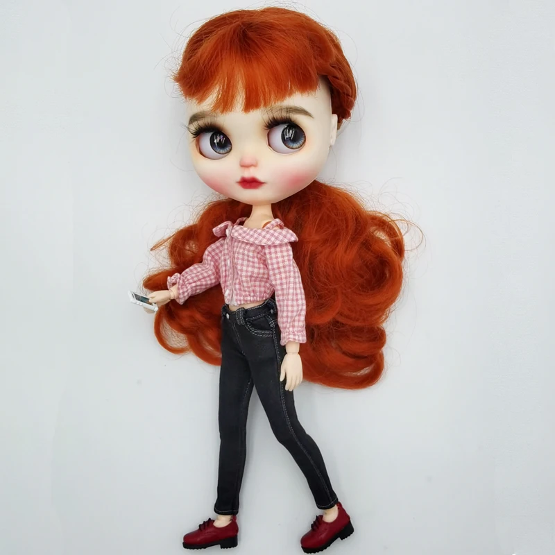 Blythe Doll Jeans Short Pants and Plaid Blouse for Ob24 Ob22 Azone Doll Clothes