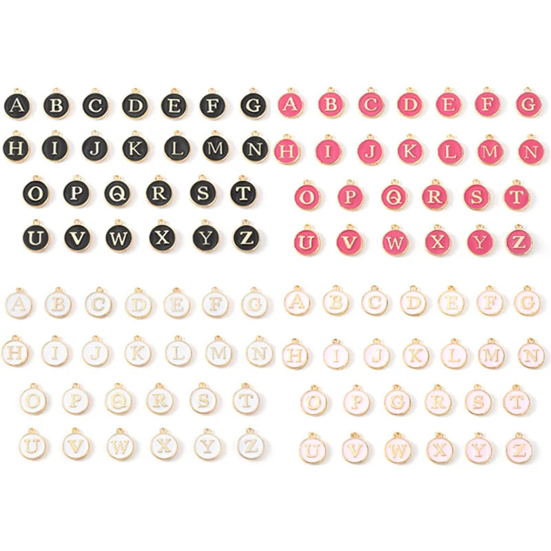 

104pcs Alphabet Enamel Initial Letter Charms Assorted Color Double Sided Round Letter Disc Charms For DIY Jewelry Making