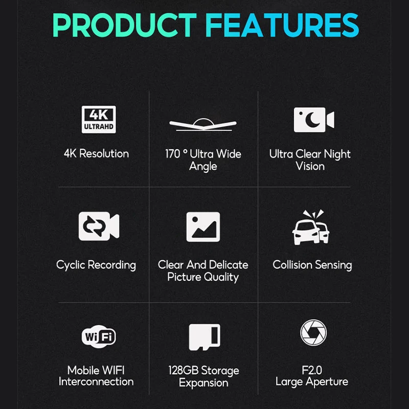 4K Ultra HD Universal Dashcam Car DVR Camera WIFI Recorder Dash Cam Driving Recorder Hidden Type 170&deg; Wide-Angle Night Vision