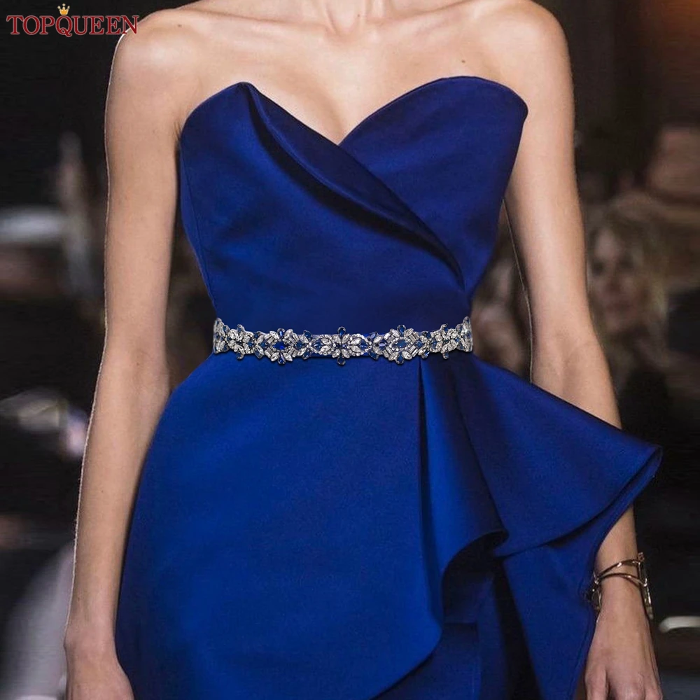 

TOPQUEEN Navy Blue Dress sash Wedding Ribbon Belt Full Rhinestone Handmade Bridal Sash Bridesmaid Belt Accessories S38-ML