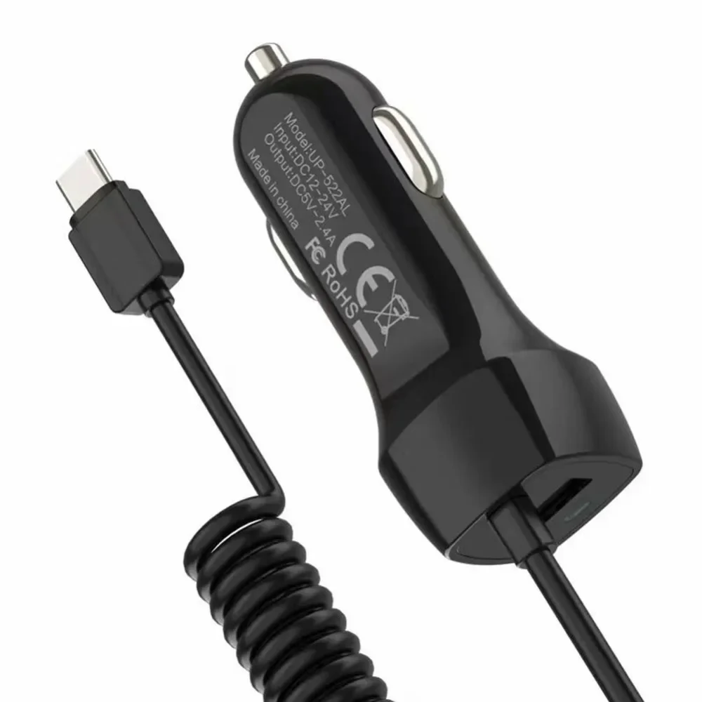 High-Power 48W Fast Charging Spring Cable Car Charger with Universal USB Compatibility