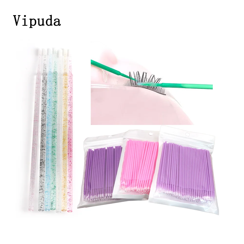 5/50/100Pcs Micro Brushes Cotton Swab Eyelash Extension Disposable Eye Lash Glue Cleaning Brushes Applicator Sticks Makeup Tools
