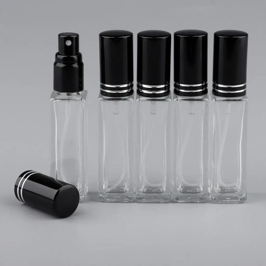 5X 5x 8ml Refillable Perfume Atomizer Empty Spray Bottle Black Cap With