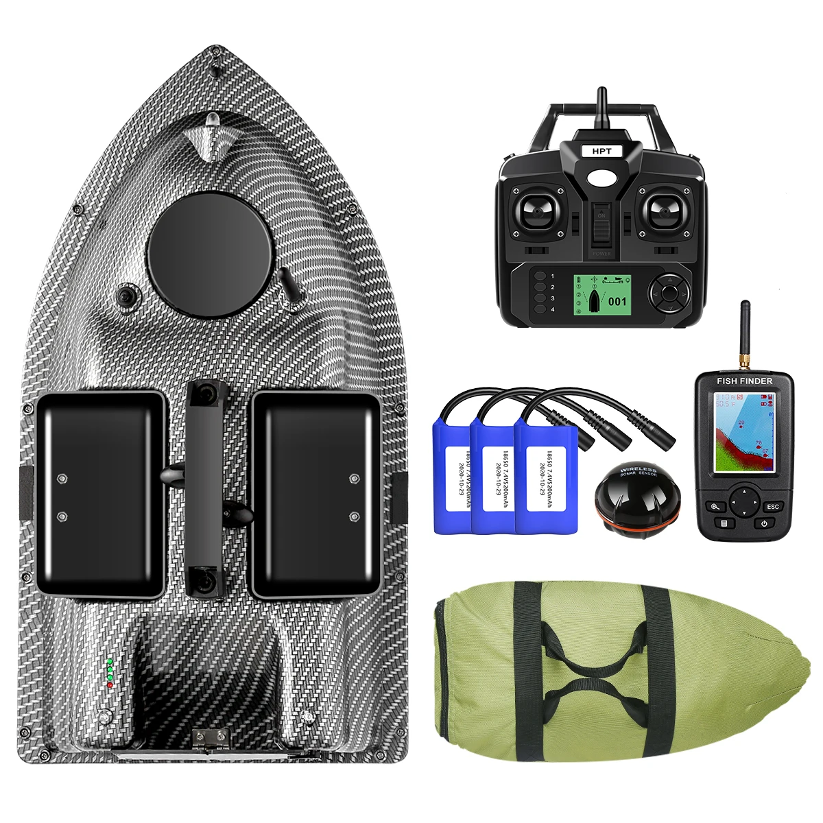 Bateau appât GPS avec sonar sans fil et 3 compartiments pour pêche à la carpe et contrôle à distance