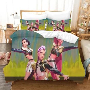 K-Pop D-Demon H-Hunters Cartoon Rumi Mira Zoey Duvet Cover Set with Pillowcases for Twin Full Queen King Size Bedding