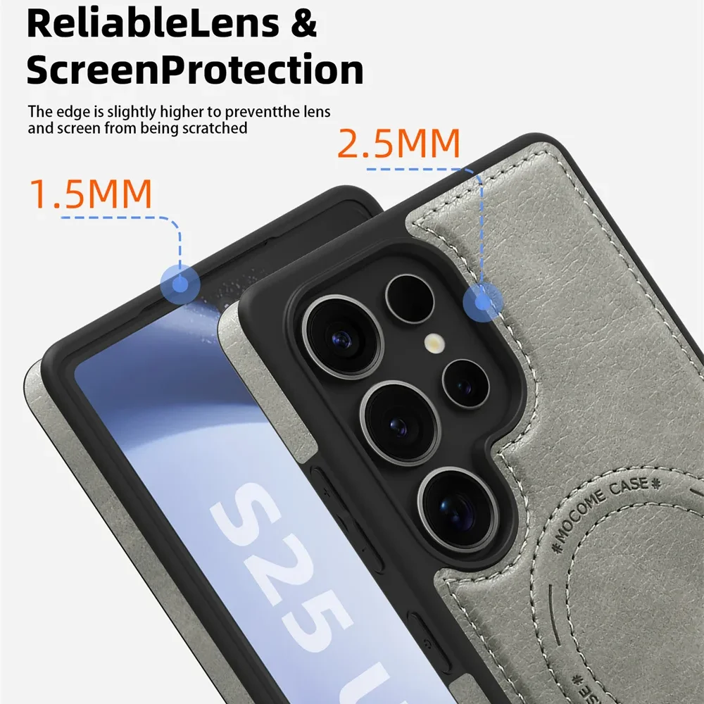 Leather Stand Case with Magnetic Wireless Charging and Fall Protection