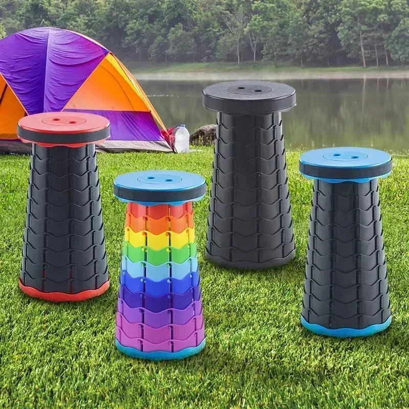 Portable Plastic Folding Telescopic Chair, Lightweight Adjustable Stool for Fishing Beach Camping, Compact Outdoor Foldable 2030
