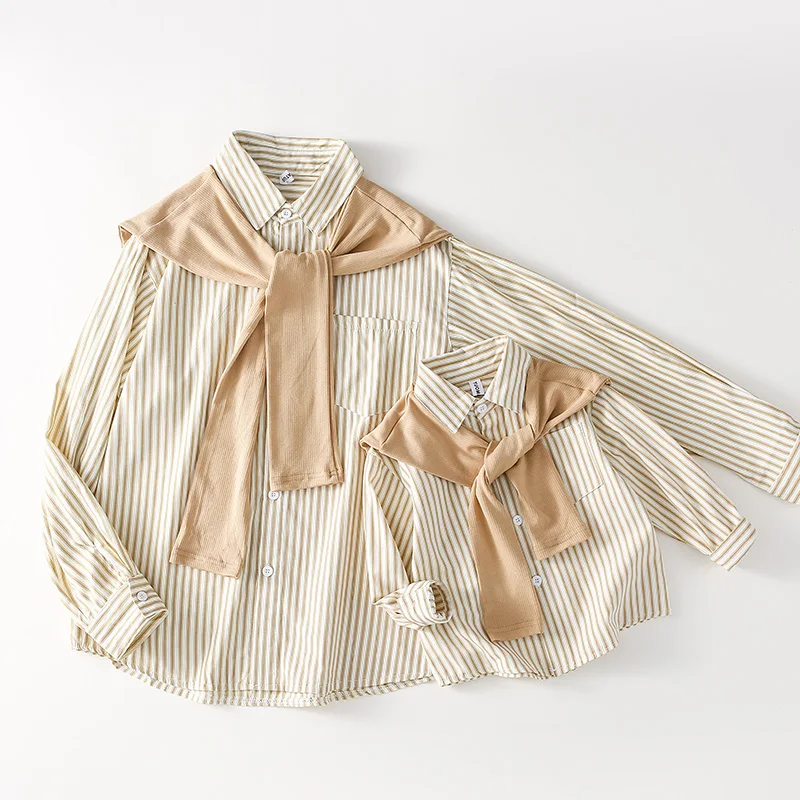 

Рубашки для семьи на весну и осень 2024, корейский стиль, для отца, матери и сына, для дочери, вязаная накидка и топы с длинным рукавом