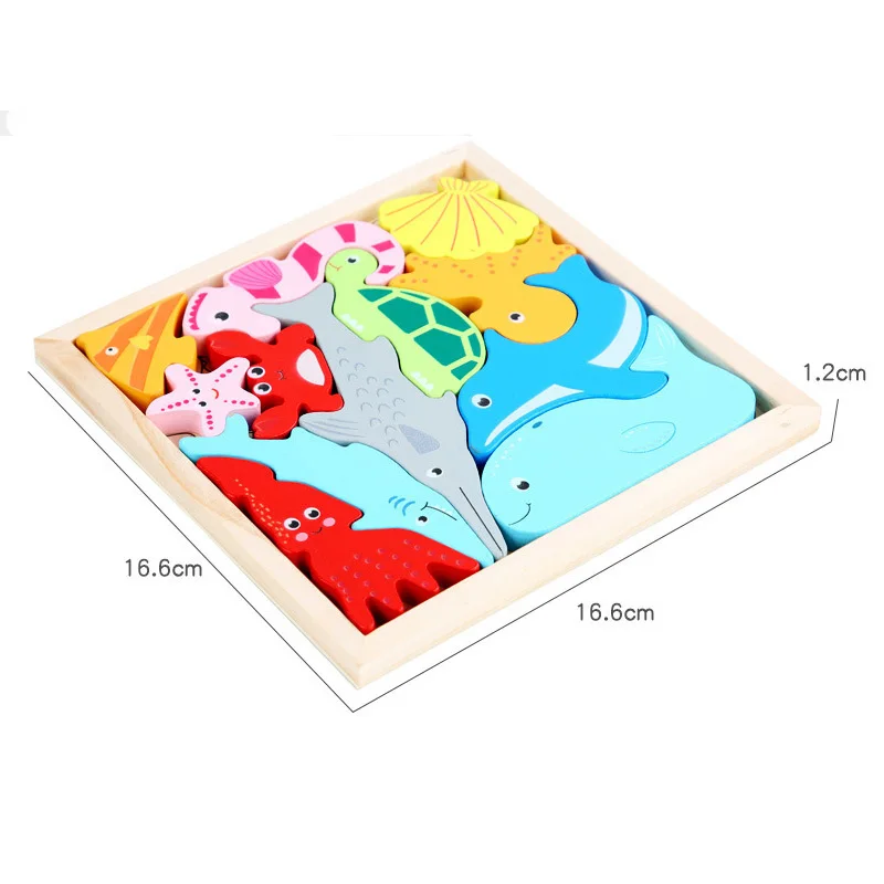 Children Montessori Wooden Toys Block Cartoon Animal Three-dimensional Jigsaw Puzzle Early Education Grab Board  3d Puzzle Toys 6