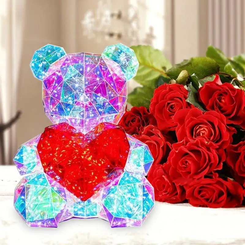 

3D Bear Night Light Valentine's Day Gifts Colorful Glowing Bear Led Bear Holding A Red Heart Unique Gift And Table Decoration