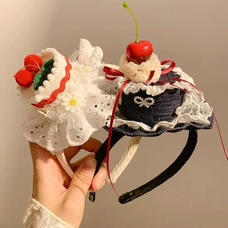 Elegant Cherry Cake Lace Headband for Women - Birthday Photo Hair Accessory
