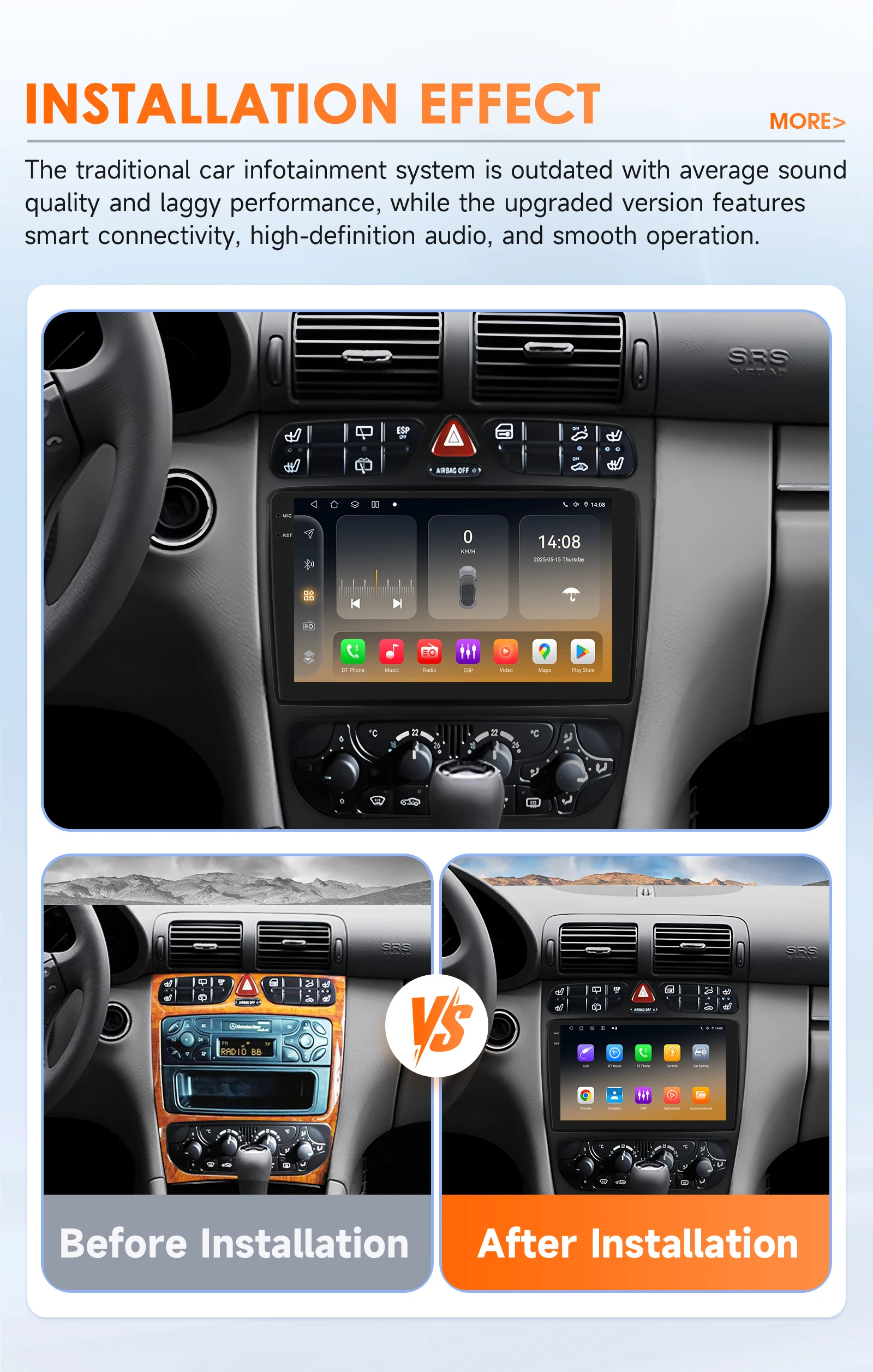 Auto-Multimedia-Player für Mercedes-Benz A W168 C W203 Viano G W463 Vito Vaneo CLK C209 W209 4G DSP GPS Stereo von Snapdragon 6115 – Detail 4