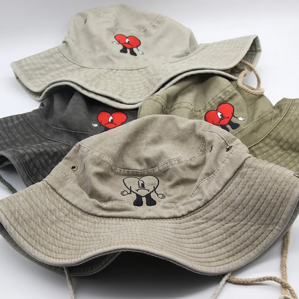 Fisherman Hat Unisex Cotton Foldable Embroidered Basin For Women Autumn and Winter Men Tide Bad Bunny