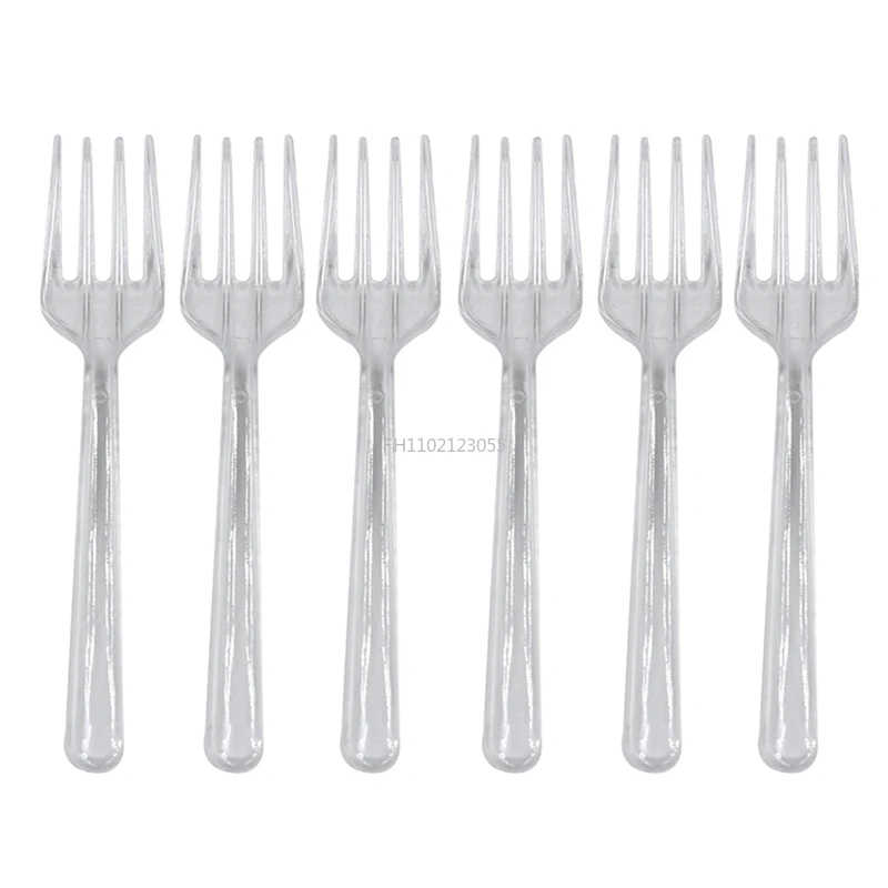 100Pc/pack Long Handle Fork Reusable Plastic Disposable Forks Party Picnic Pack Tableware Birthday Party Cake Fruit Dessert Fork