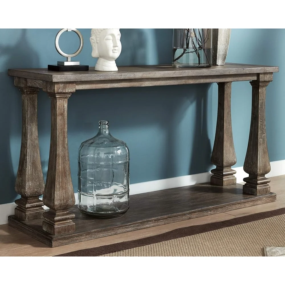 Vintage Console Table Elm Wood Weathered Finish Entryway Furniture Easy Assembly Living Room Accent Piece 5