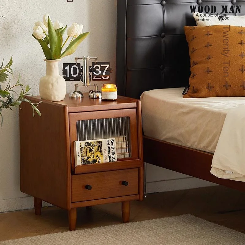 Realife Vintage Solid Wood Bedside Table Small And Simple Bedroom Drawer Storage Cabinet Bed Tail Ultra Narrow Edge Cabinet