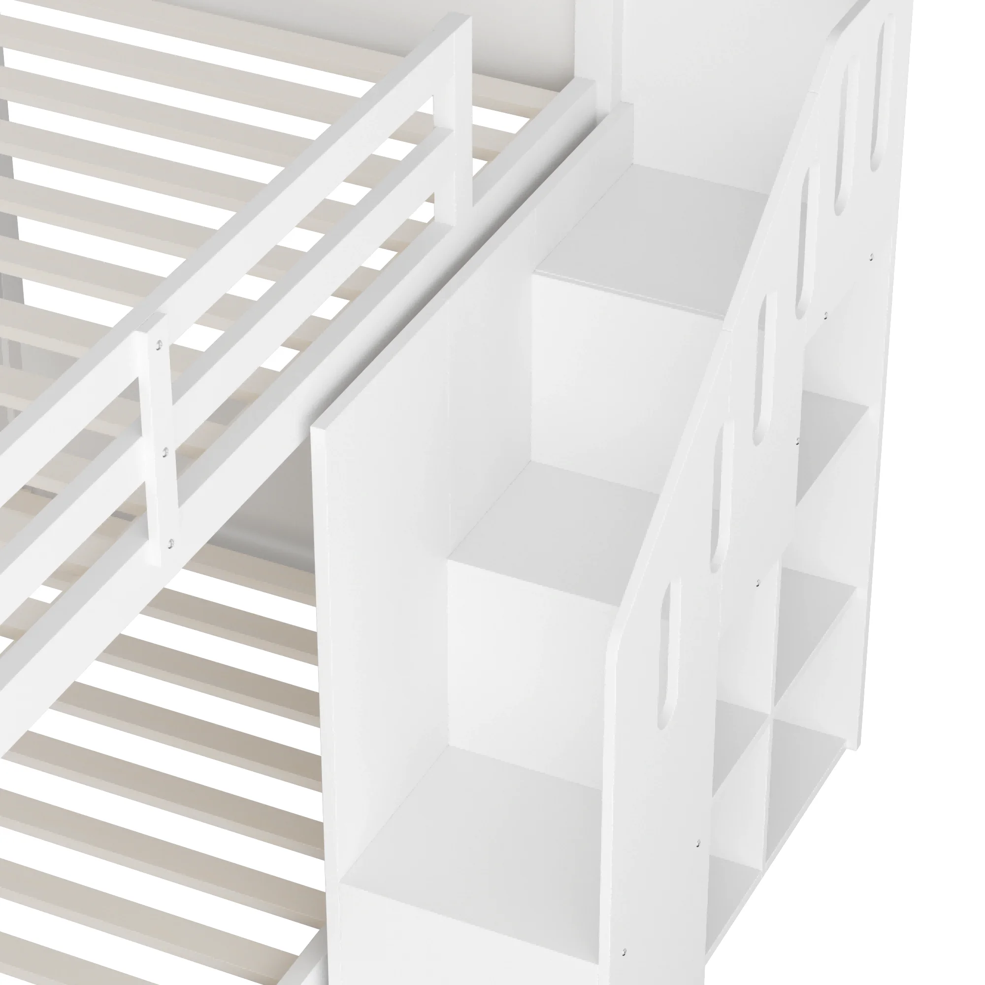KOMHTOM multifunktionales Kinderetagenbett Doppelbett 90x200cm mit Treppen Schließfächern und stabilem Geländer ohne Matratze – Detail 8