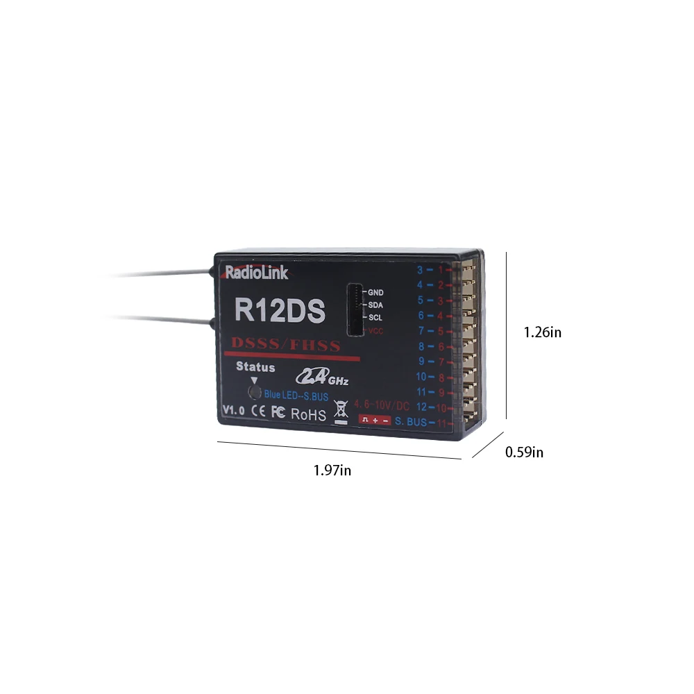 Récepteur RC R12DS 12 Canaux SBUS/PWM 2.4GHz pour Drone