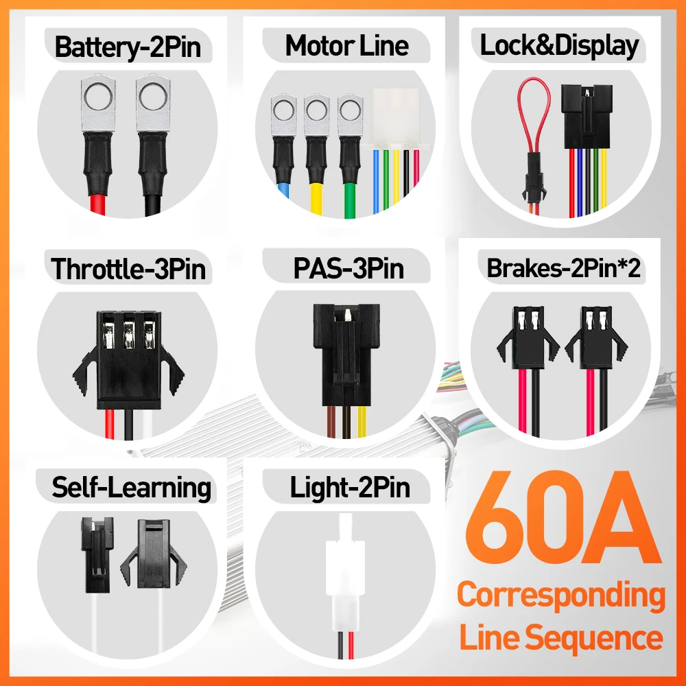 전기자전거 48V 60V 72V 60A 80A 3모드 정현파 학습 기능 컨트롤러 S966NFC H100 디스플레이 3000W 5000W 모터