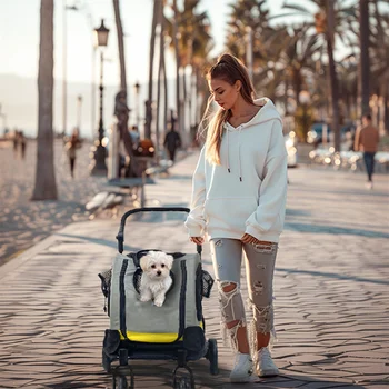 2 in 1 Portable Pet Travel Stroller Pushchair Car Seat Travel Carrier Detachable Handle Convertible for Small Dogs Cats 2